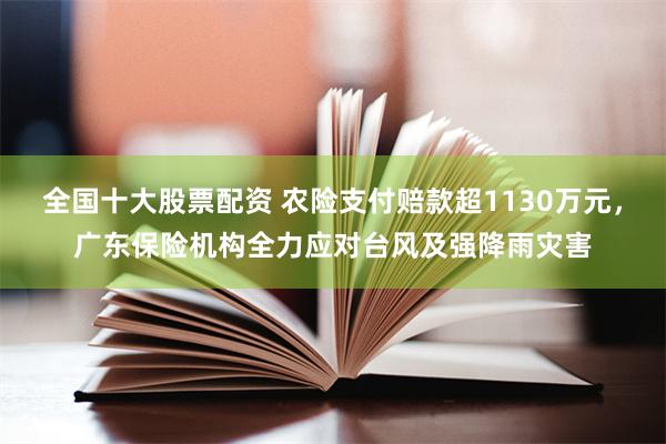 全国十大股票配资 农险支付赔款超1130万元，广东保险机构全力应对台风及强降雨灾害