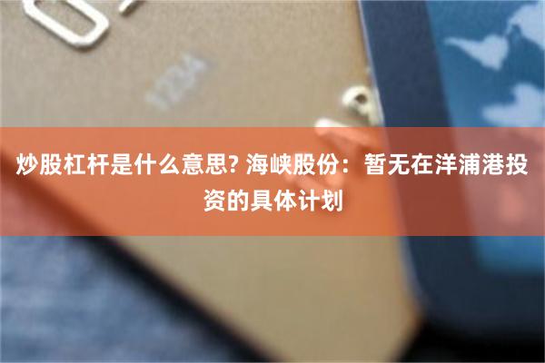 炒股杠杆是什么意思? 海峡股份：暂无在洋浦港投资的具体计划