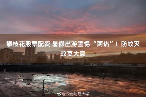 攀枝花股票配资 暑假出游警惕 “两热”！防蚊灭蚊莫大意