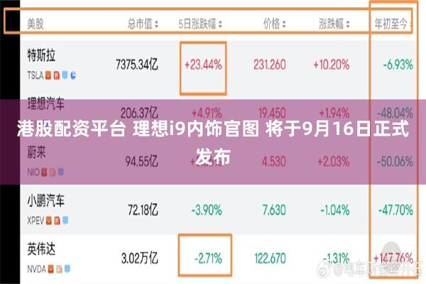 港股配资平台 理想i9内饰官图 将于9月16日正式发布